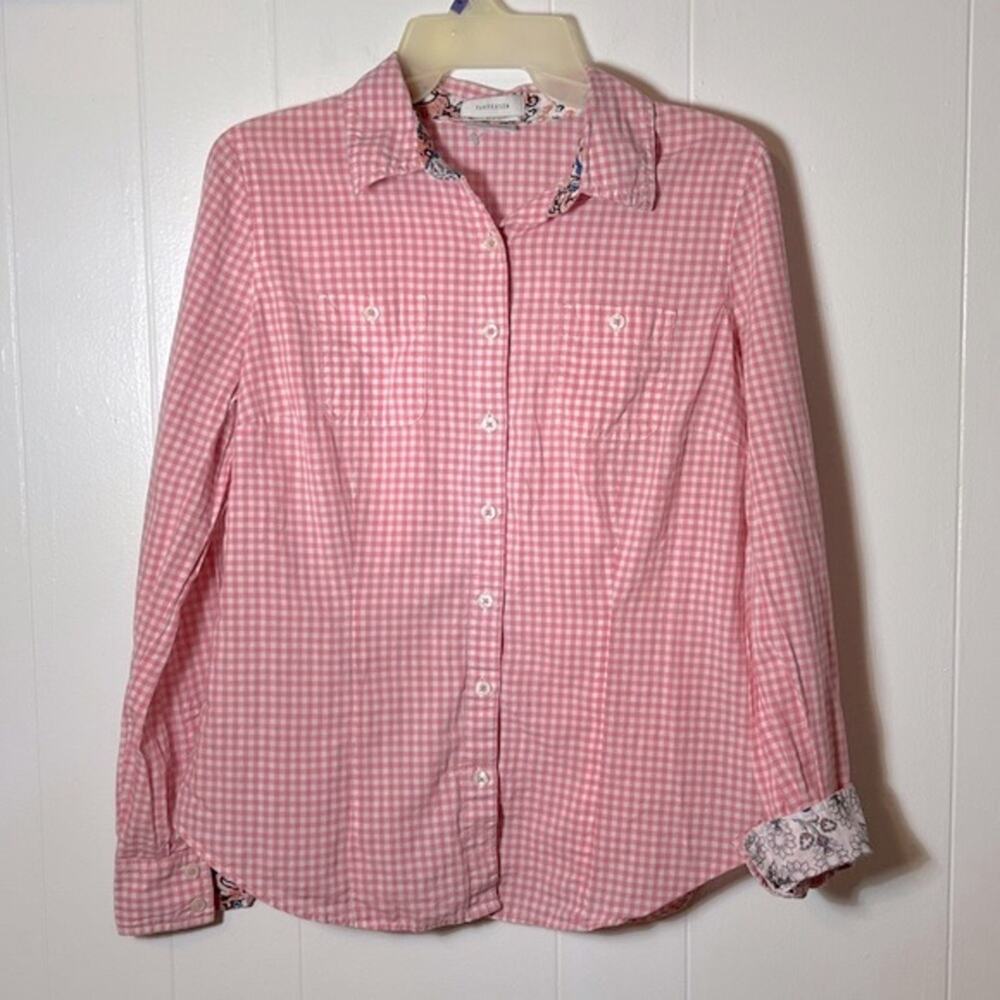 Van Heusen classic fit pink gingham button down shirt with floral cuffs size M